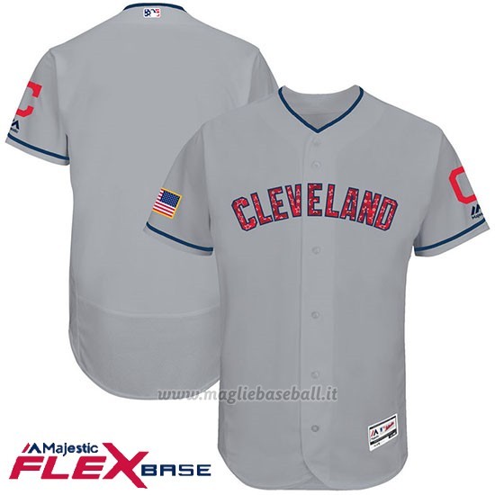 Maglia Baseball Uomo Cleveland Indians 2017 Estrellas y Rayas Grigio Flex Base